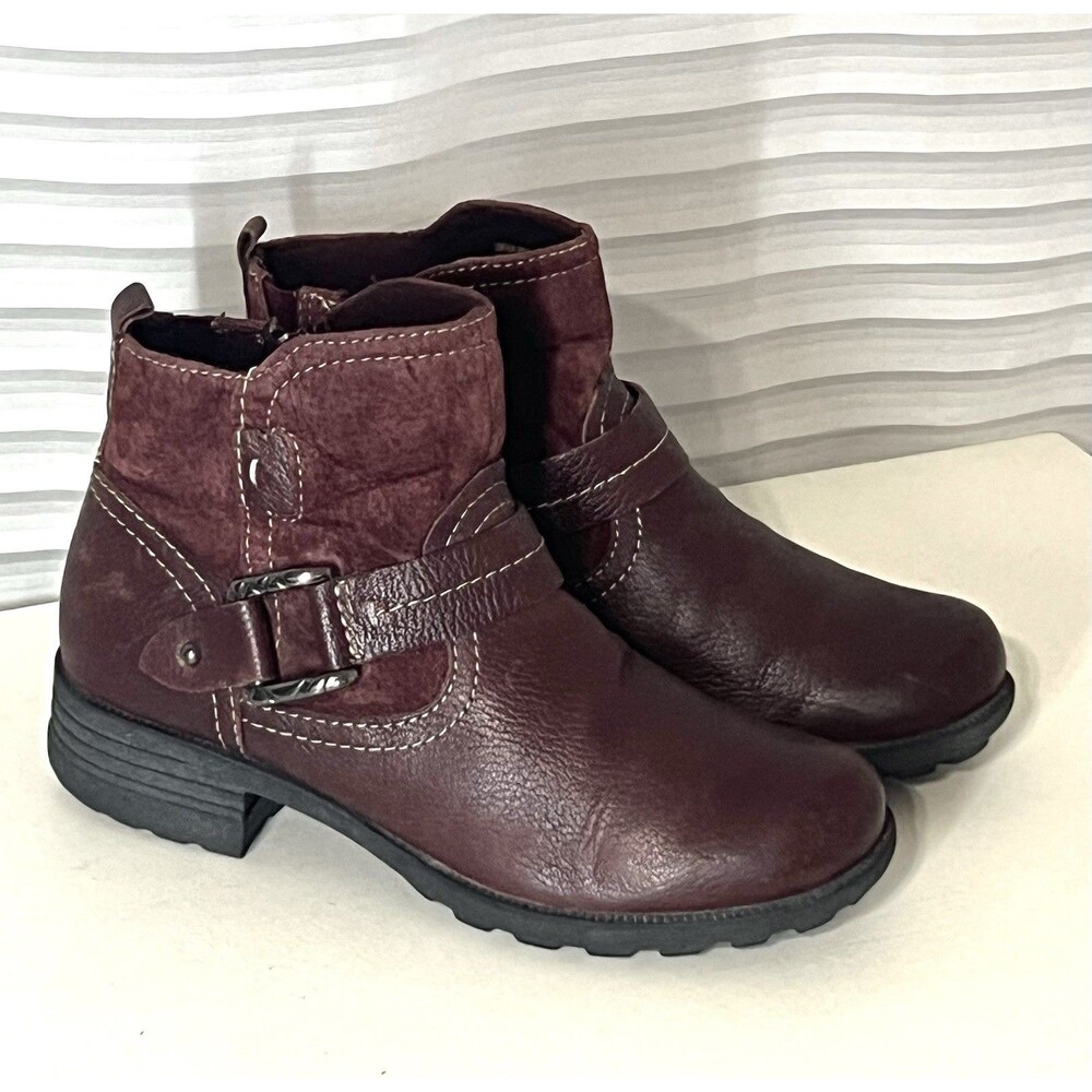 Earth Origins Paris Burgundy Leather Ankle Boots Womens 7.5M Casual Comfort